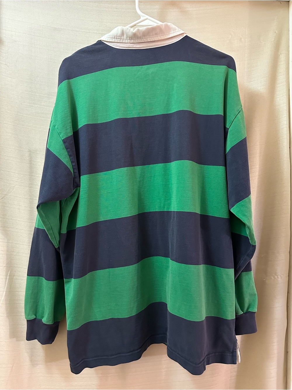 Vintage Y2K GUESS Jeans Rugby Shirt Green Blue Striped Oversized Long Sleeve - Picture 5 of 6